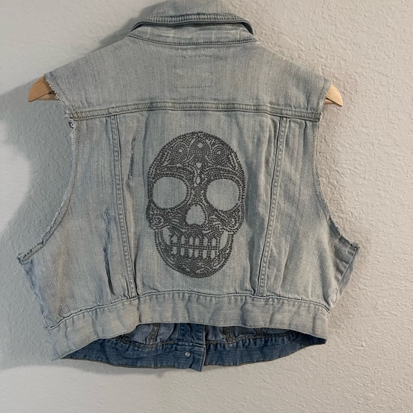 torrid Jackets & Blazers - Torrid Metal Studded Skull Distressed Denim Biker Vest Stretch Outdoor Women's 0